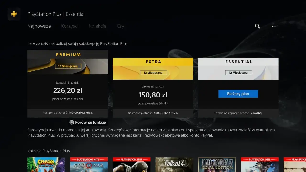 PlayStation Plus Essential Extra Premium porównanie